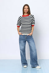 סריג פסים סיילור שרוול קצר