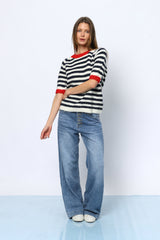 סריג פסים סיילור שרוול קצר