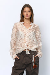 חולצה מכופתרת נקודות חומות