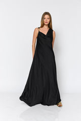 שמלה סאטן רבידה אבזם זהב