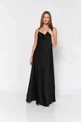 שמלה סאטן רבידה אבזם זהב