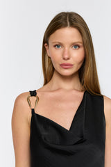 שמלה סאטן רבידה אבזם זהב