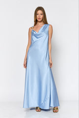 שמלה סאטן רבידה אבזם זהב