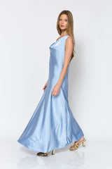 שמלה סאטן רבידה אבזם זהב