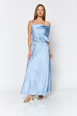 שמלה סאטן רבידה אבזם זהב