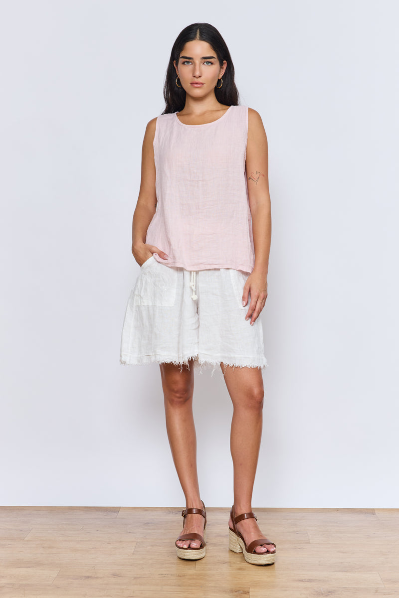 טופ פשתן כפתורים בגב