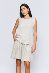 טופ פשתן כפתורים בגב