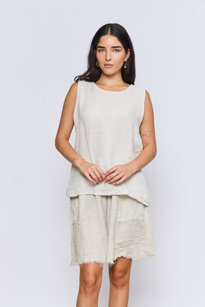 טופ פשתן כפתורים בגב