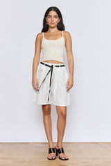 שורט פשתן+חגורה שחור לבן