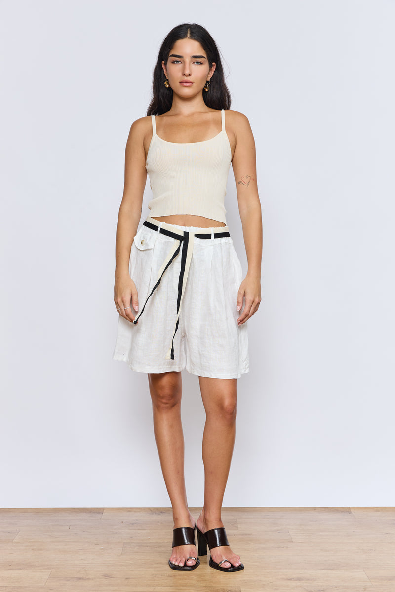 שורט פשתן+חגורה שחור לבן