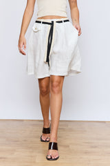 שורט פשתן+חגורה שחור לבן