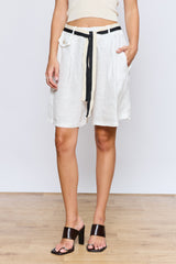 שורט פשתן+חגורה שחור לבן