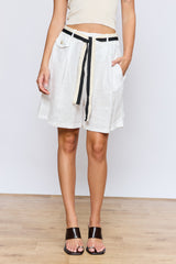 שורט פשתן+חגורה שחור לבן