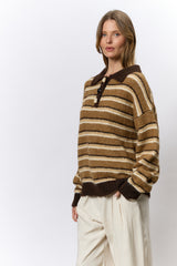 סריג שינה צווארון פסים