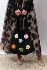 תיק סרוג פרחים