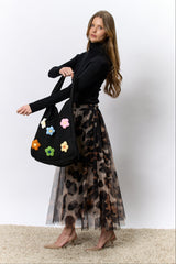 תיק סרוג פרחים