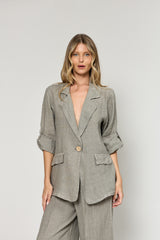 ג'קט פשתן כפתור עץ