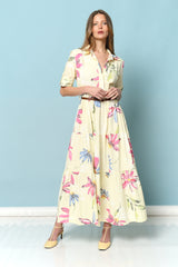 שמלה כותנה פרחים כפתורים