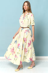 שמלה כותנה פרחים כפתורים