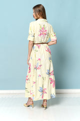 שמלה כותנה פרחים כפתורים