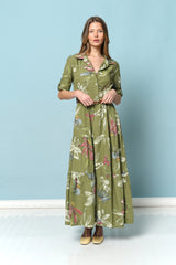 שמלה כותנה פרחים כפתורים