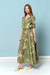 שמלה כותנה פרחים כפתורים