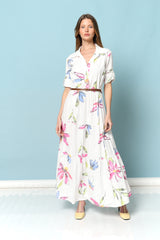 שמלה כותנה פרחים כפתורים