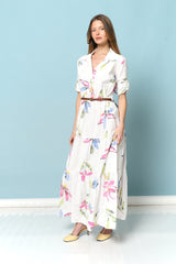 שמלה כותנה פרחים כפתורים