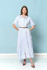 שמלת פסים שילוב רקמת פרחים