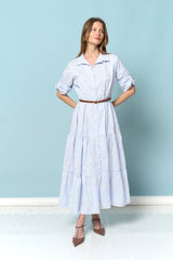 שמלת פסים שילוב רקמת פרחים