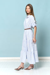 שמלת פסים שילוב רקמת פרחים