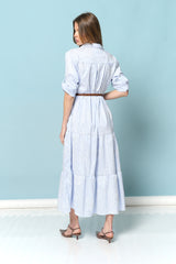 שמלת פסים שילוב רקמת פרחים