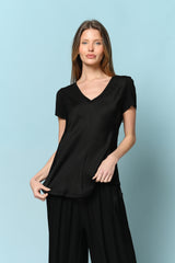 Jenny טופ סאטן שרוול קצר