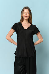 Jenny טופ סאטן שרוול קצר