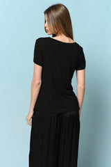 Jenny טופ סאטן שרוול קצר