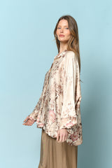 מכופתרת עטלף פרחונית סאטן