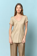 Jenny טופ סאטן שרוול קצר