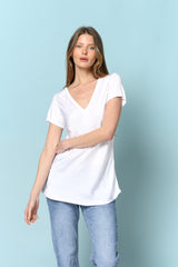 Jenny טופ סאטן שרוול קצר