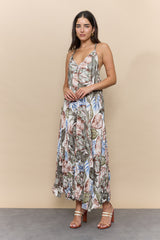 V+V שמלה קימוט מקסי הדפס