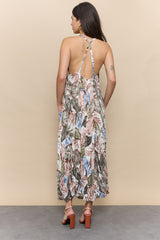 V+V שמלה קימוט מקסי הדפס