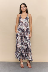 V+V שמלה קימוט מקסי הדפס