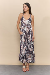 V+V שמלה קימוט מקסי הדפס