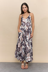 V+V שמלה קימוט מקסי הדפס