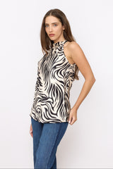 טופ סאטן זברה קשירה בגב