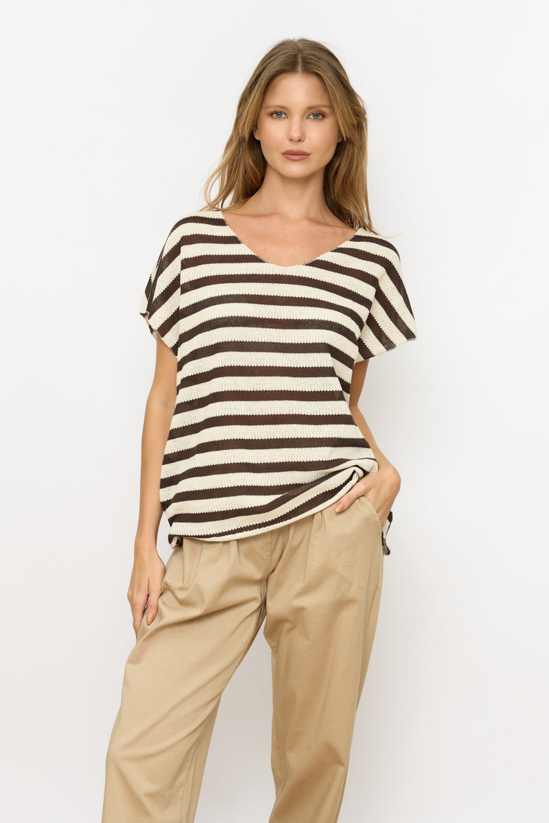 פסים סרוג V טופ