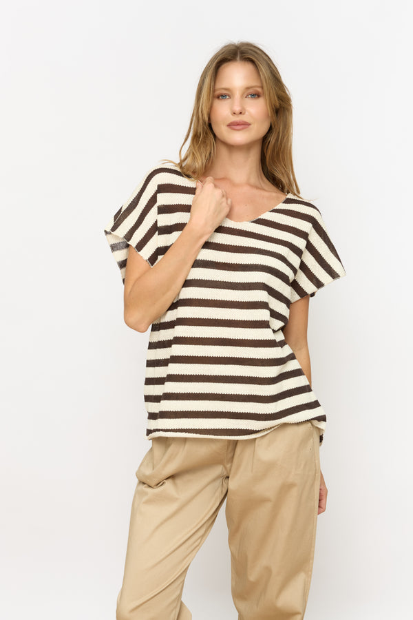 פסים סרוג V טופ