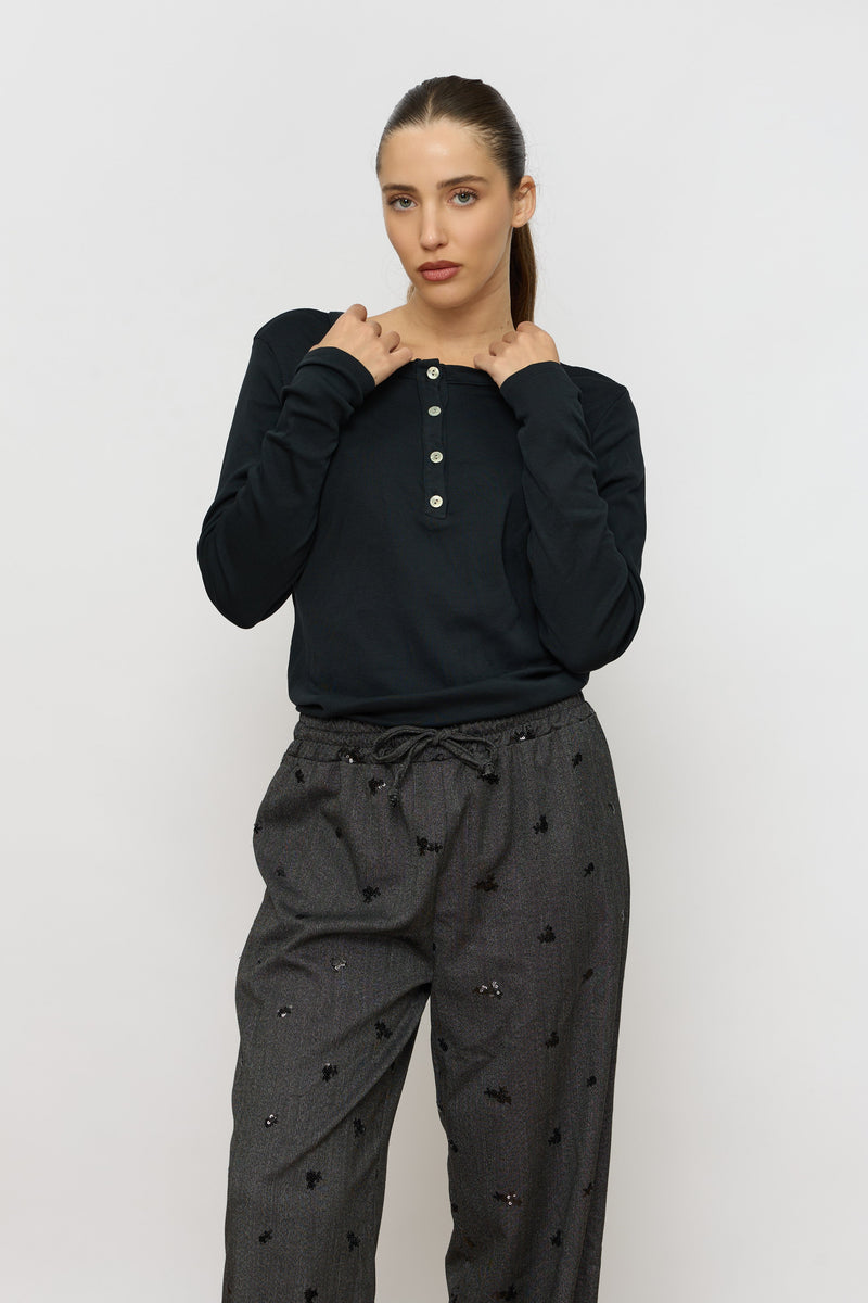 שינה עגול שרוול ארוך T