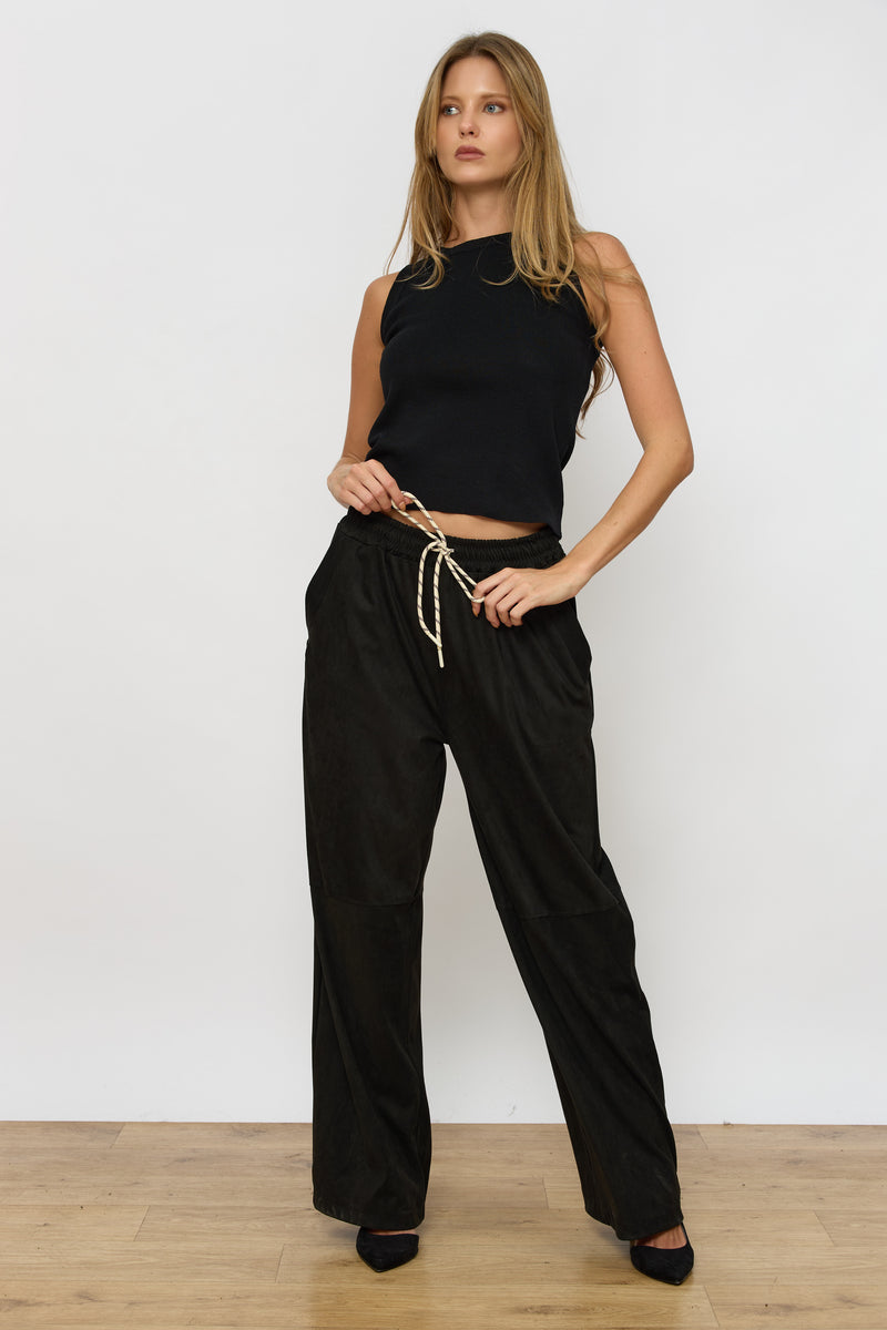 מכנס גומי סוויד רחב