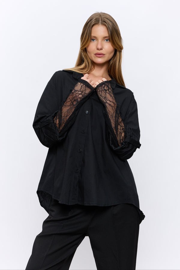 מכופתרת שרוולי תחרה