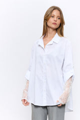 מכופתרת שרוולי תחרה